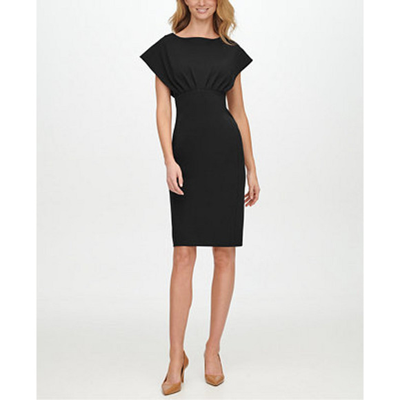 Calvin Klein Dresses & Skirts - Calvin Klein Boat Neck Scuba Crepe Sheath Dress Black Womens 14 Career Office